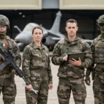 Soldats d'infanterie et une technicienne de maintenance aéronautique