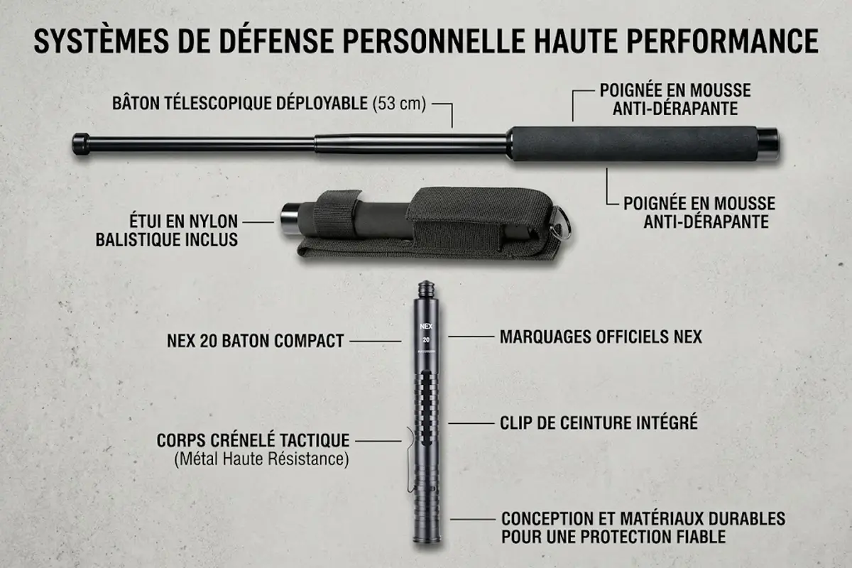 Bâton de défense télescopique